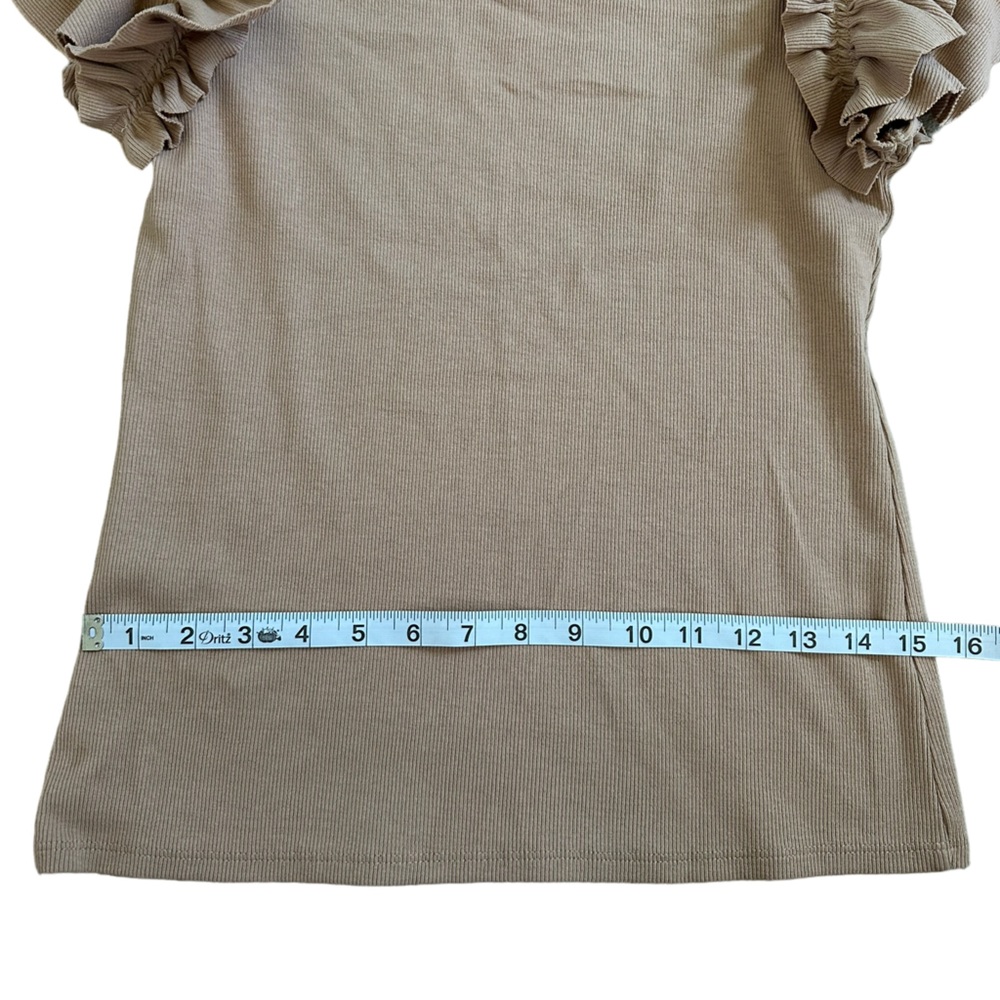 Express Ribbed Ruffle Sleeve Blouse Beige Ribbed BodyCon Size Medium - Picture 7 of 8